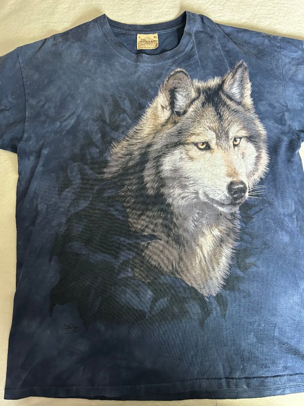 The Mountain Wolf Tee XL Blue Tie Dye Graphic Shirt 100% Cotton Y2K USA